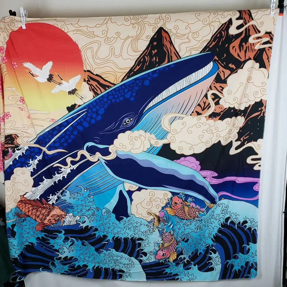 Japanese Ukiyo-e Whale Wall Tapestry 60